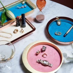 Zanetto Firenze Vassoio tondo in rame e azzurro con tasca vuota