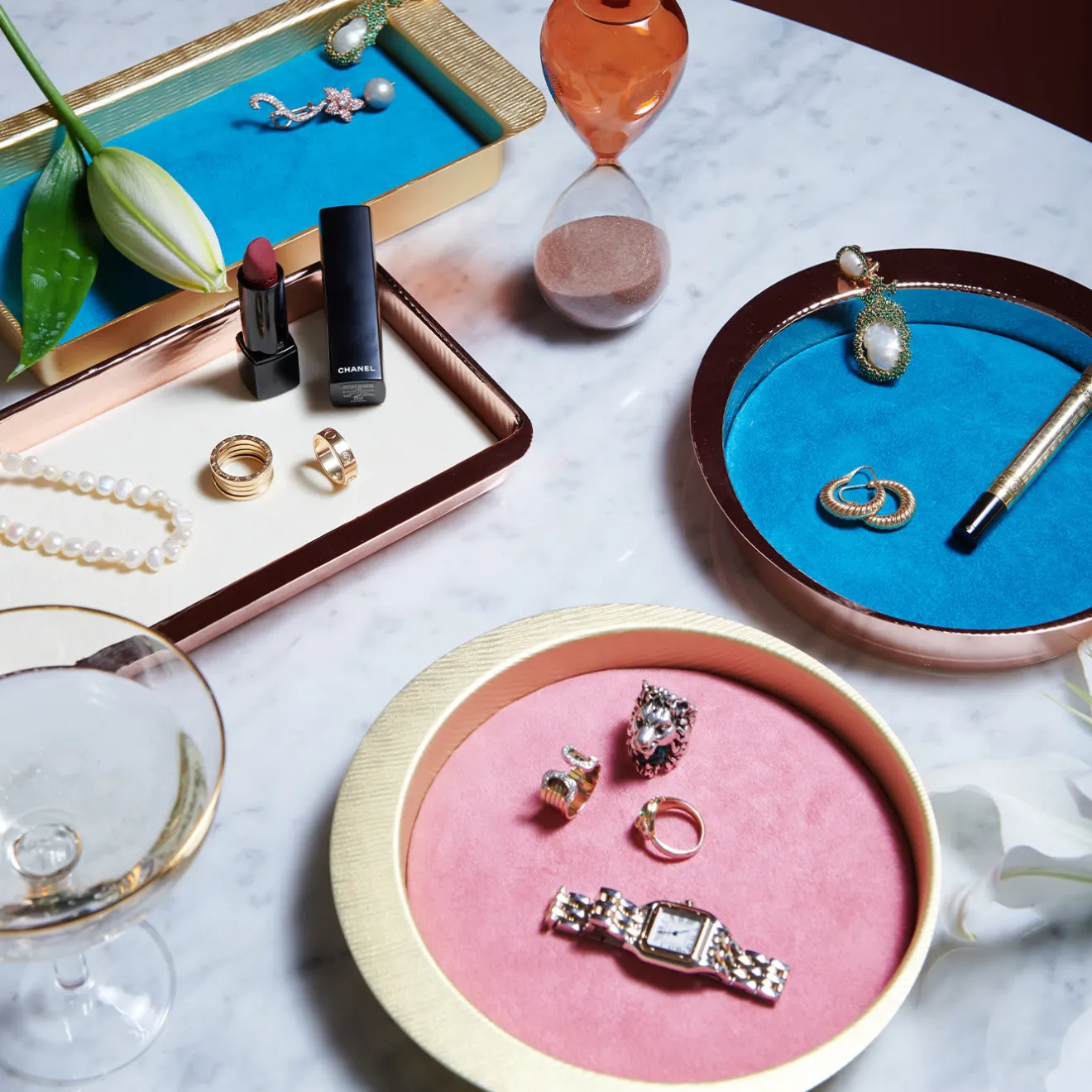 Zanetto Firenze Vassoio tondo in rame e azzurro con tasca vuota