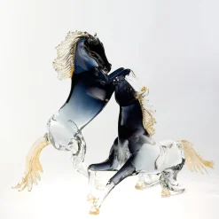 Zanetti Murano Grande cavallo seduto in vetro nero
