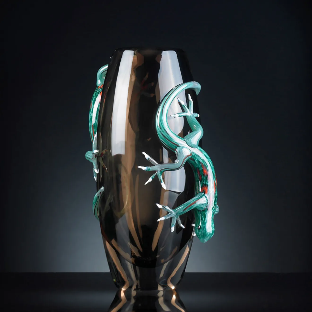 VGnewtrend Grande vaso marrone con 2 gechi