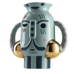 Bosa King Vase Vaso in ceramica verde lucida con dettagli in metallo di Jaime Hayon