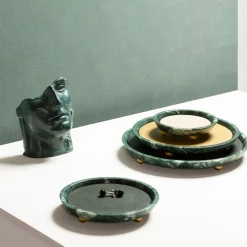 Giobagnara Mini vassoio rotondo in pelle e marmo Monza #2