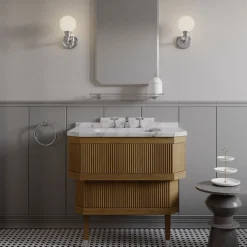 Devon&Devon Mobile Portalavabo Metropolitan Essence in Marmo di Carrara e Legno di Rovere