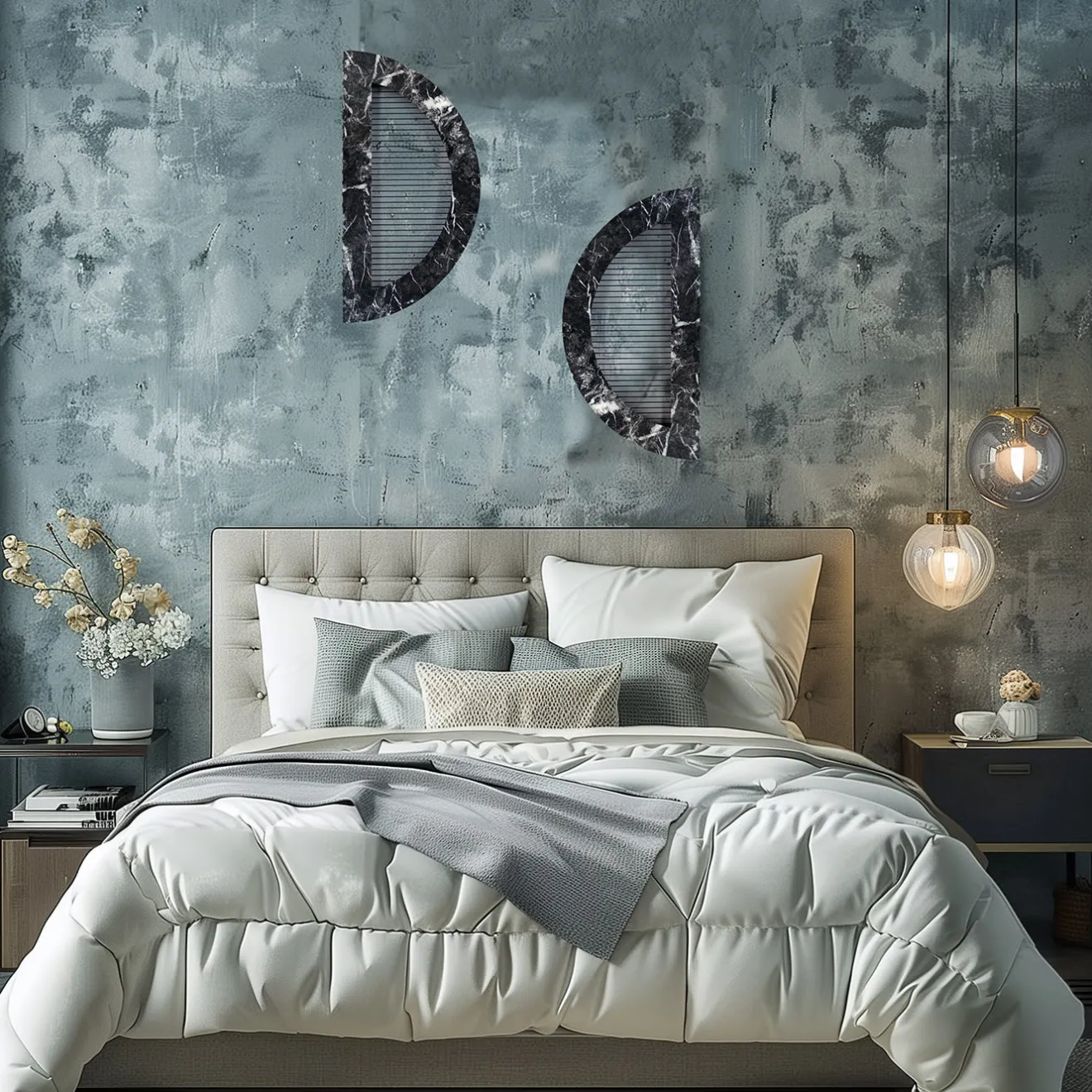 Chendù ORU Collection Decoro da parete a mezzo cerchio in marmo nero di Marquinia