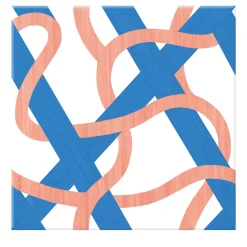 Francesco De Maio Piastrella Il Guadino In Ceramica Corallo E Blu Motivo Geometrico