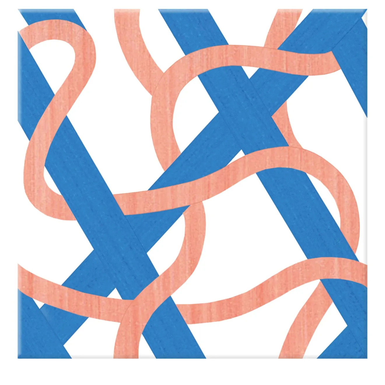 Francesco De Maio Piastrella Il Guadino In Ceramica Corallo E Blu Motivo Geometrico