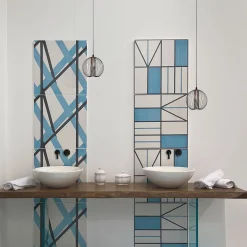 Francesco De Maio Piastrella Il Saraceno In Ceramica Azzurro E Grigio Scuro Motivo Geometrico