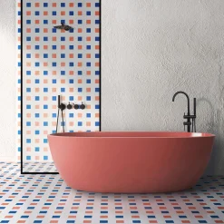 Francesco De Maio Piastrella La Navata In Ceramica Corallo E Blu Motivo Geometrico