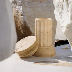 FiammettaV Home Collection POR TAN TE Vaso a colonna in marmo travertino satinato