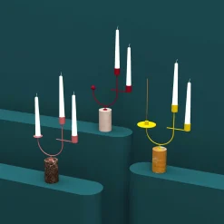 Nunzia Ponsillo Portacandele Equilibrista bianco Carrara e rosso