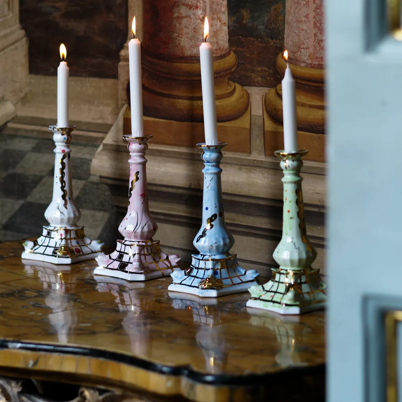 Coralla Maiuri Portacandele in porcellana verde