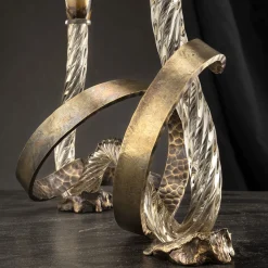 Aina Kari Portacandele Ribbon in Vetro di Murano Champagne e Ottone Curvato a Mano