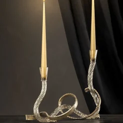 Aina Kari Portacandele Ribbon in Vetro di Murano Champagne e Ottone Curvato a Mano