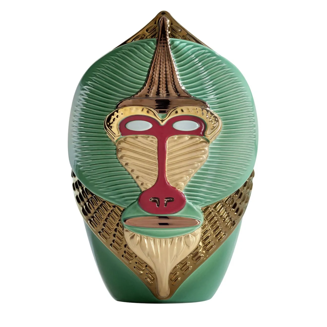 Bosa Primati Mandrillus Vaso in ceramica verde con dettagli in metallo di Elena Salmistraro