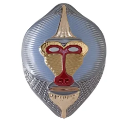 Bosa Primati Maschera Mandrillus Azzurro lucido con dettagli in metallo Scultura da parete di Elena Salmistraro