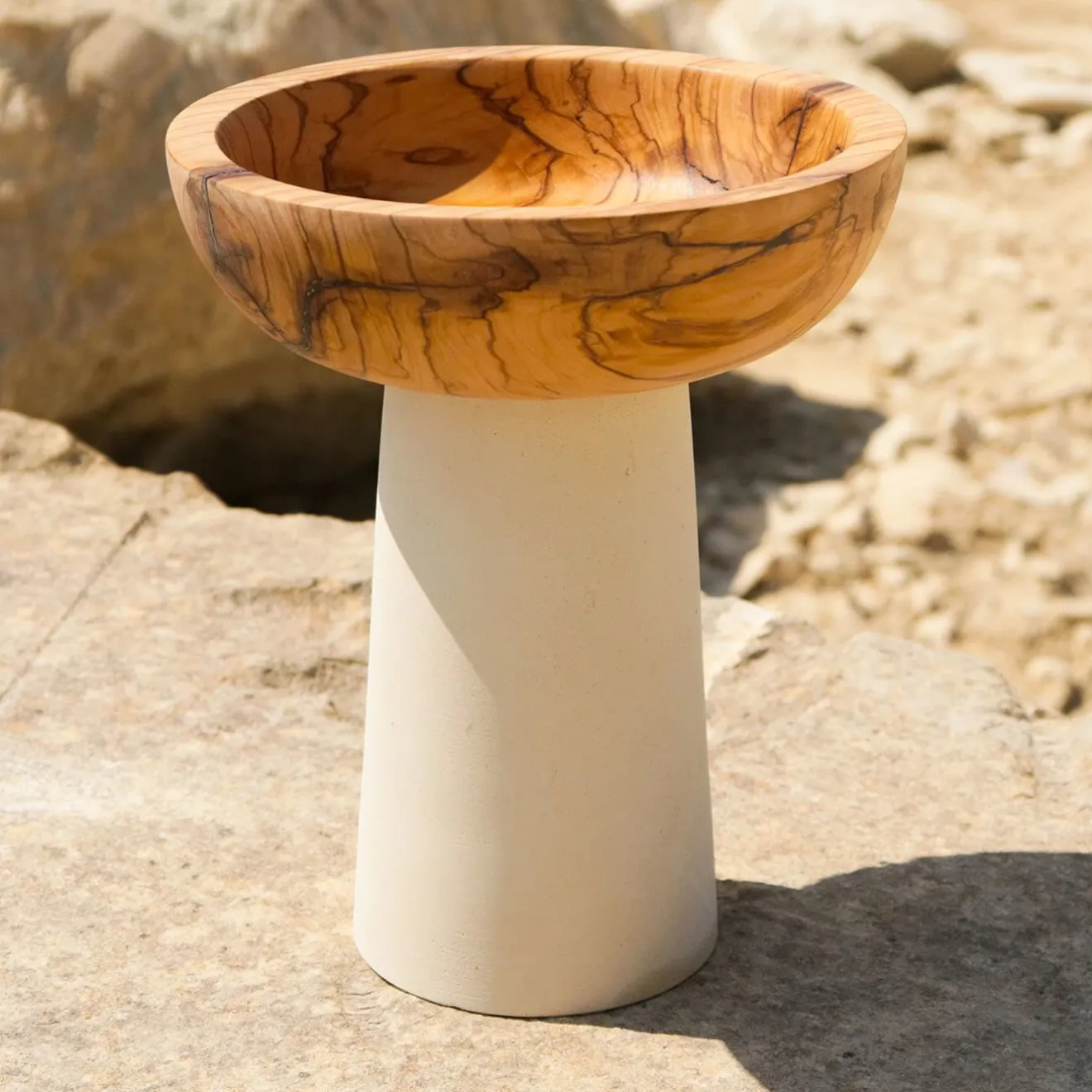 Pimar Limestone Rito N. 2 B Coppa Decorativa in Legno d'Ulivo e Pietra Leccese