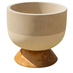 Pimar Limestone Rito N. 3 B Coppa Decorativa in Legno d'Ulivo e Pietra Leccese