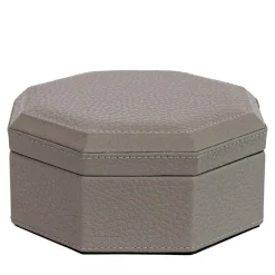 Cassigoli Scatola Ottagonale Del Monte in legno e pelle grigia luna