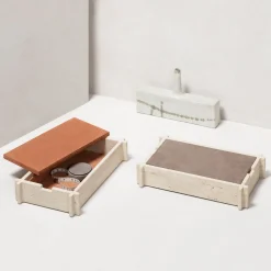 Giobagnara Scatola rettangolare in pelle e marmo Structura - Marrone