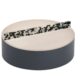 Riviere Scatola rotonda Dama Tartaruga grande in legno di frassino e pelle