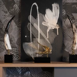 Petri Firenze Scultura di corno verticale con base in ottone dorato 24K