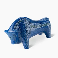 Bitossi Ceramiche Scultura di toro blu di Aldo Londi