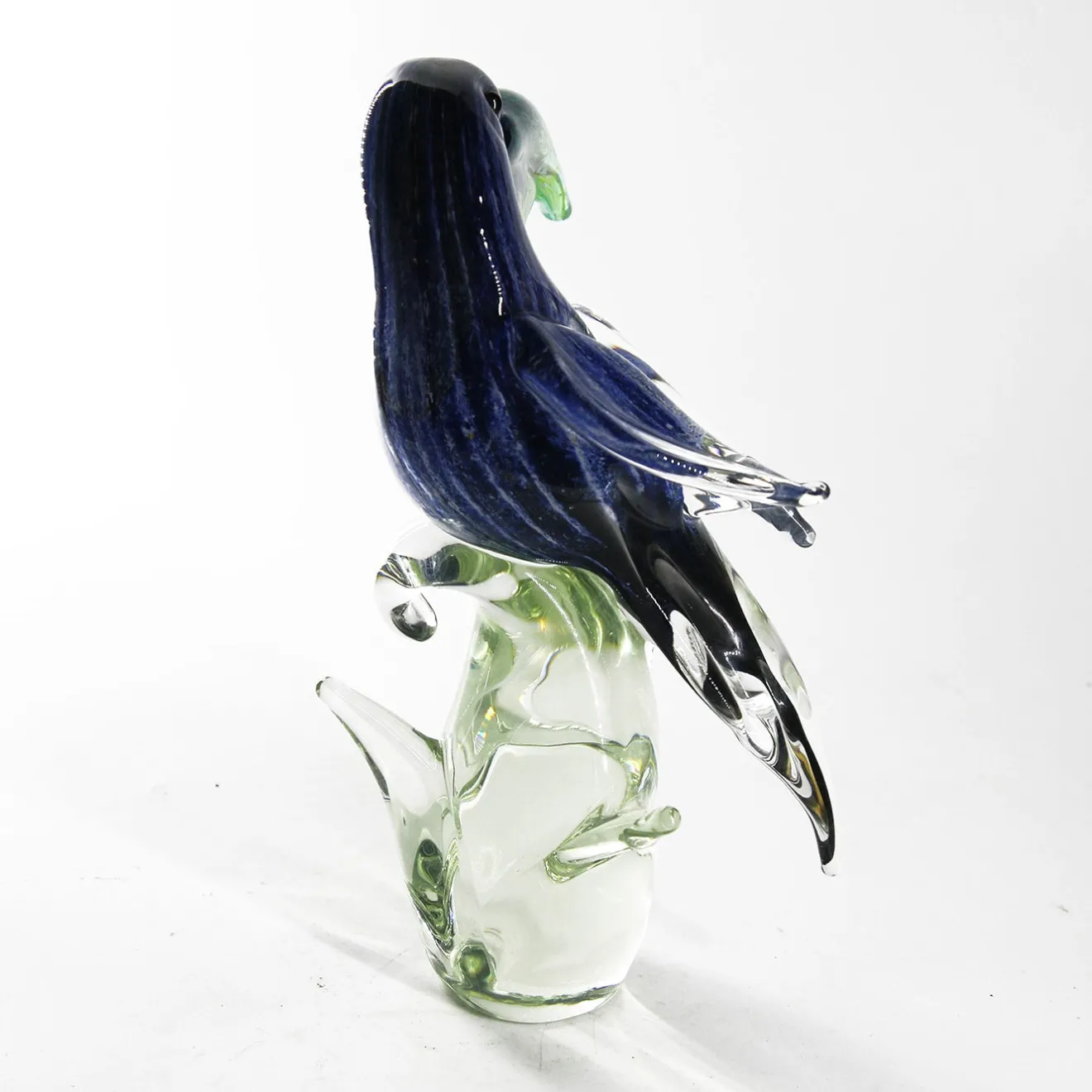 Madeforsoul Scultura di Tucano in Vetro di Murano Trasparente, Verde e Blu