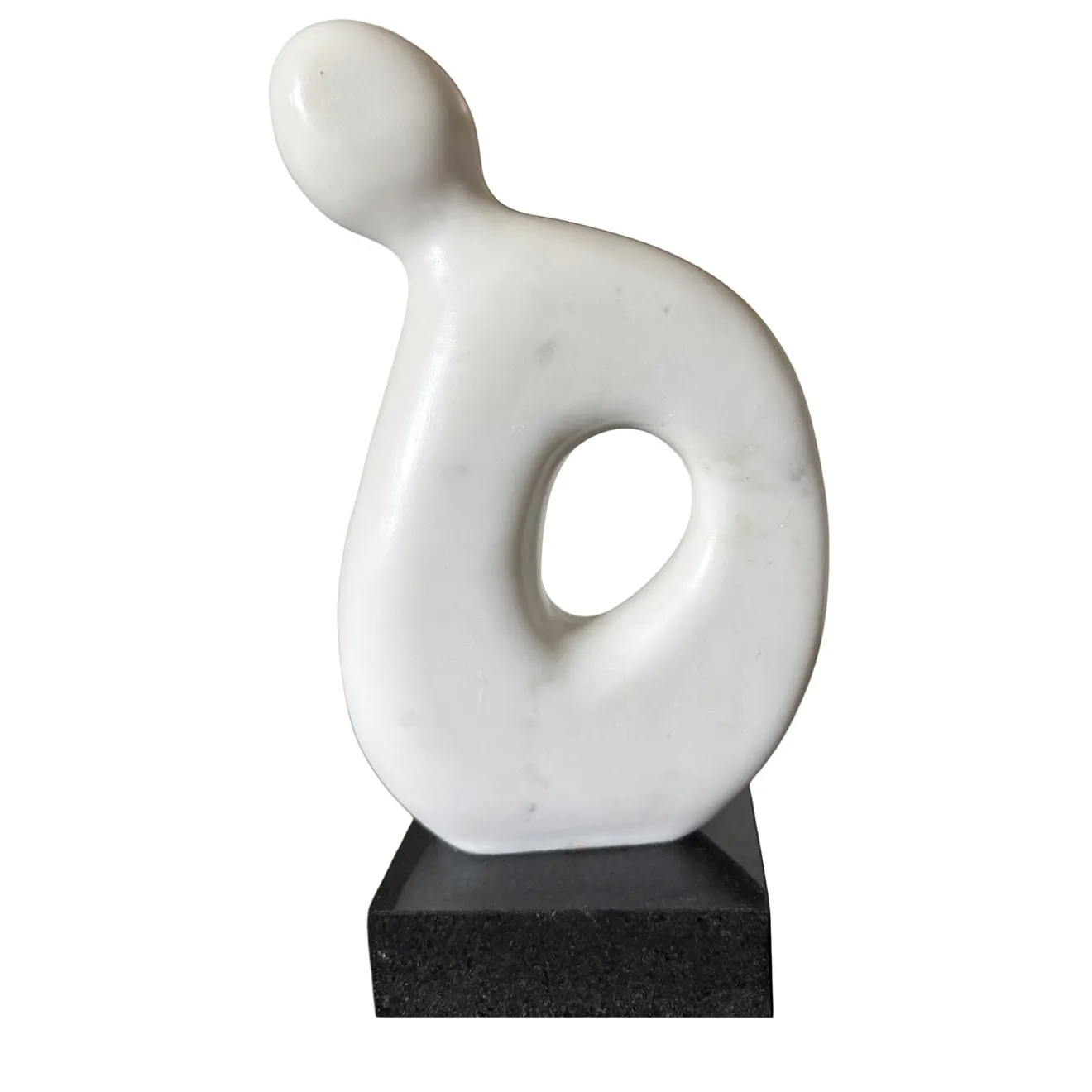 Espidesign by Paola Speranza Scultura Figura Aperta Al Vuoto in Marmo Bianco su Base in Granito di Piero Speranza