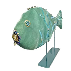 Anna Paola Cibin Scultura In Velluto Joyful Fish Verde Acqua