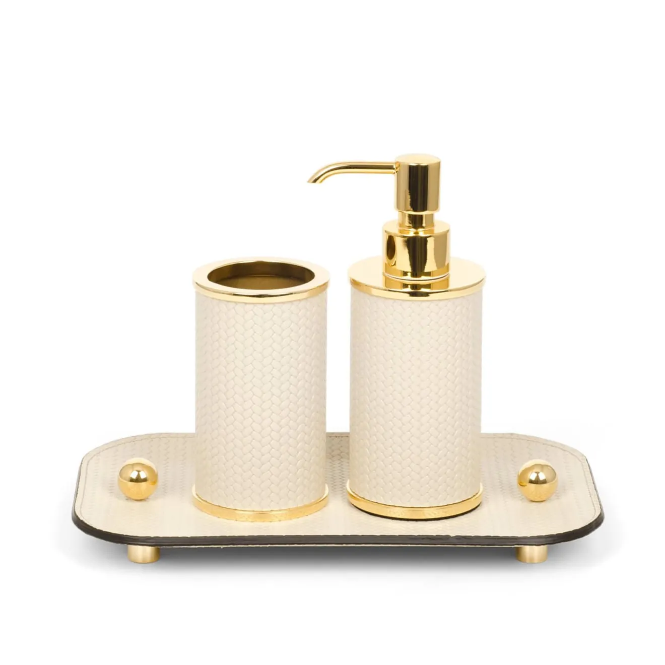 Pinetti Set da bagno Olimpia 4 pezzi rotondo in pelle oro/beige