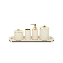 Pinetti Set da bagno Olimpia 4 pezzi rotondo in pelle oro/beige