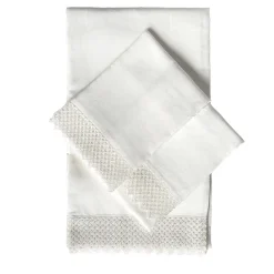 Once Milano Set da letto in lino bianco con macramè