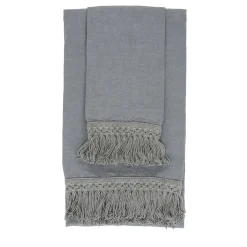 Once Milano Set di 2 asciugamani in lino blu chiaro con lunghe frange