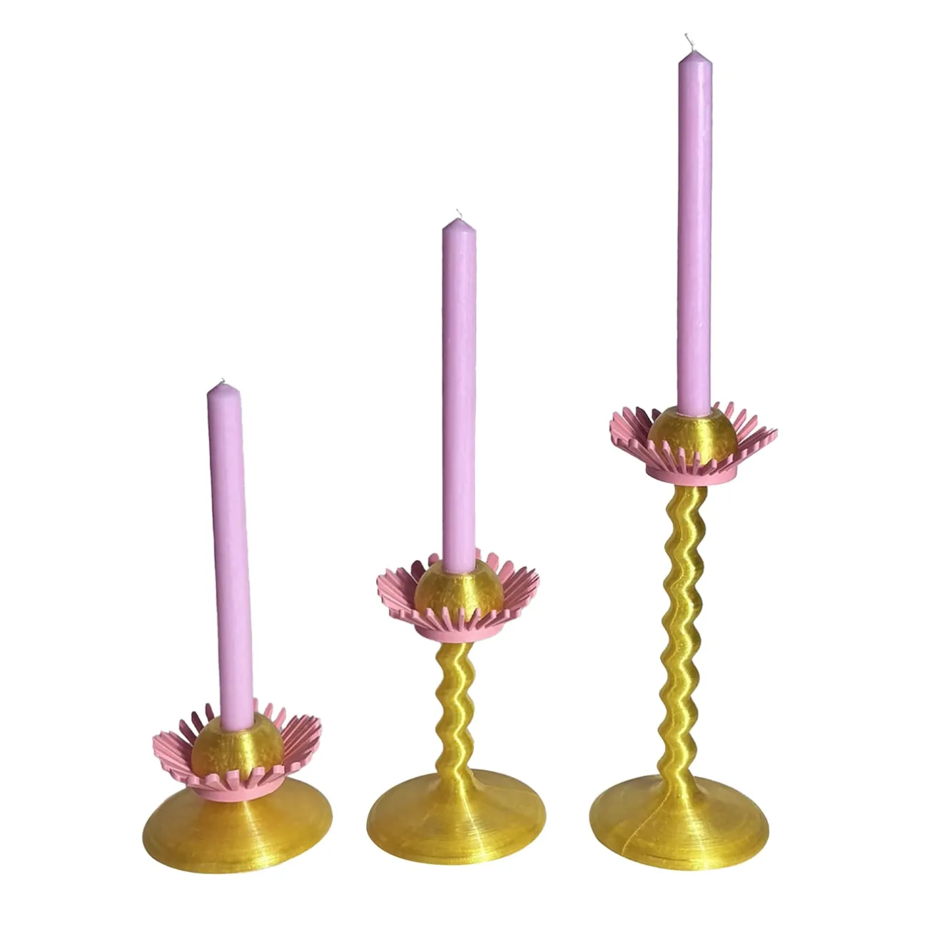 M'AMA Interni + di Federica Zama Set di 3 candelabri stampati in 3D Blooming Oro e Rosa