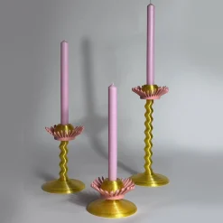 M'AMA Interni + di Federica Zama Set di 3 candelabri stampati in 3D Blooming Oro e Rosa