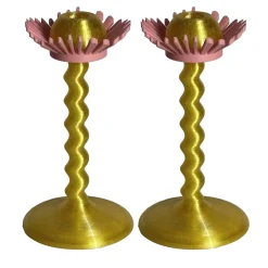 M'AMA Interni + di Federica Zama Set di 2 candelabri stampati in 3D Blooming Oro e Rosa
