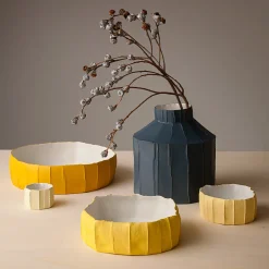 Paola Paronetto Set di 3 Ciotole Ninfea Low Corteccia C/11Giallo Sole