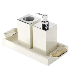 Arcahorn Set di dispenser per sapone e portaspazzolino Argentella Ivory
