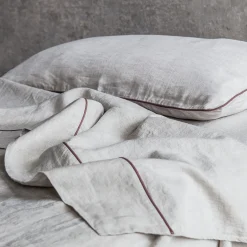 Once Milano Set di lino naturale Summer Bed con profili rosa vintage