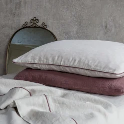 Once Milano Set di lino naturale Summer Bed con profili rosa vintage