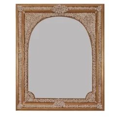 Caiafa Specchio ad arco con fiori in porcellana Capodimonte e dettagli dorati dipinti a mano