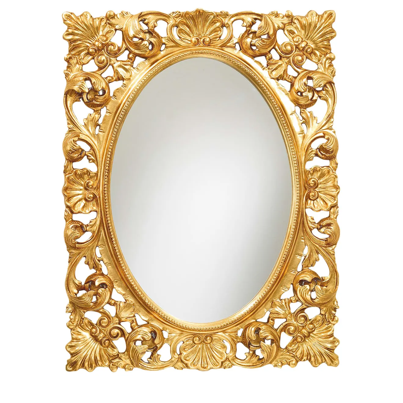Mo.Wa Specchio da parete Alexandra in stile barocco con foglia d'oro anticata
