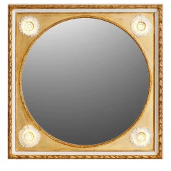 Caiafa Specchio da parete dorato con girasoli in porcellana di Capodimonte e dettagli in oro