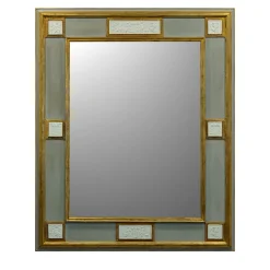 Caiafa Specchio da parete dorato verticale con scene allegoriche in porcellana di Capodimonte