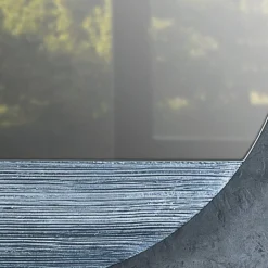 Disain 1971 Specchio da parete Orizzonte Tondo in resina spatolata argento