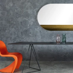 Disain 1971 Specchio da parete ovale Orizzonte in resina spatolata oro