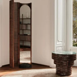 Medulum Specchio da Pavimento in Noce e Marmo Verde Alpi della Collezione Carabottino in Edizione Limitata