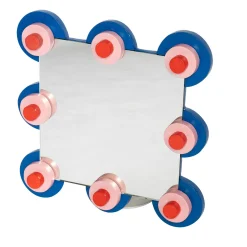 Andrea de Chirico Specchio decorativo da parete Guarino in legno laccato blu e rosso