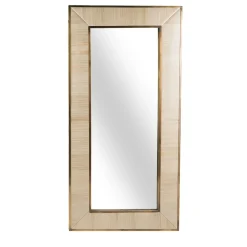 Selezioni Domus Specchio in Pelle di Anguilla e Ottone Lucido Chiaro Nuance Avorio