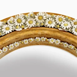 Caiafa Specchio Ovale con Margherite in Porcellana di Capodimonte e Foglia d'Oro Applicata a Mano